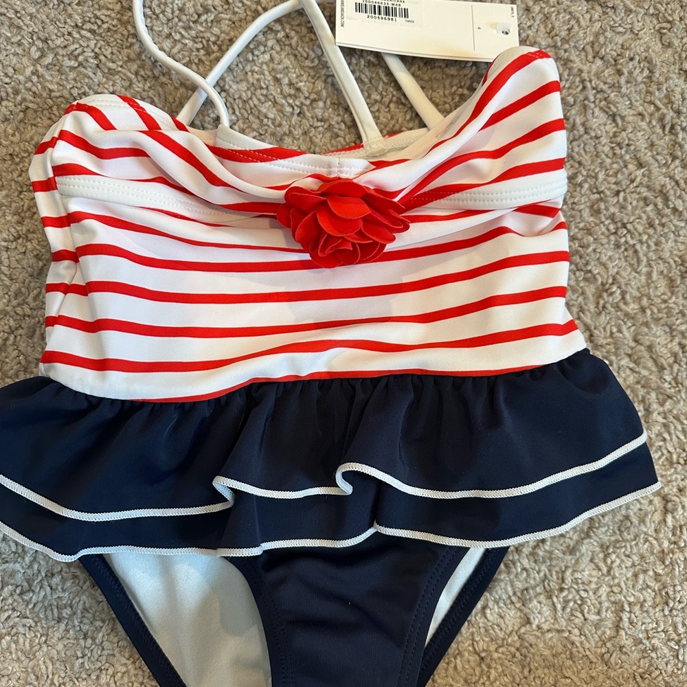 Janie and Jack Kids Striped Red and Navy Swimsuit 4T